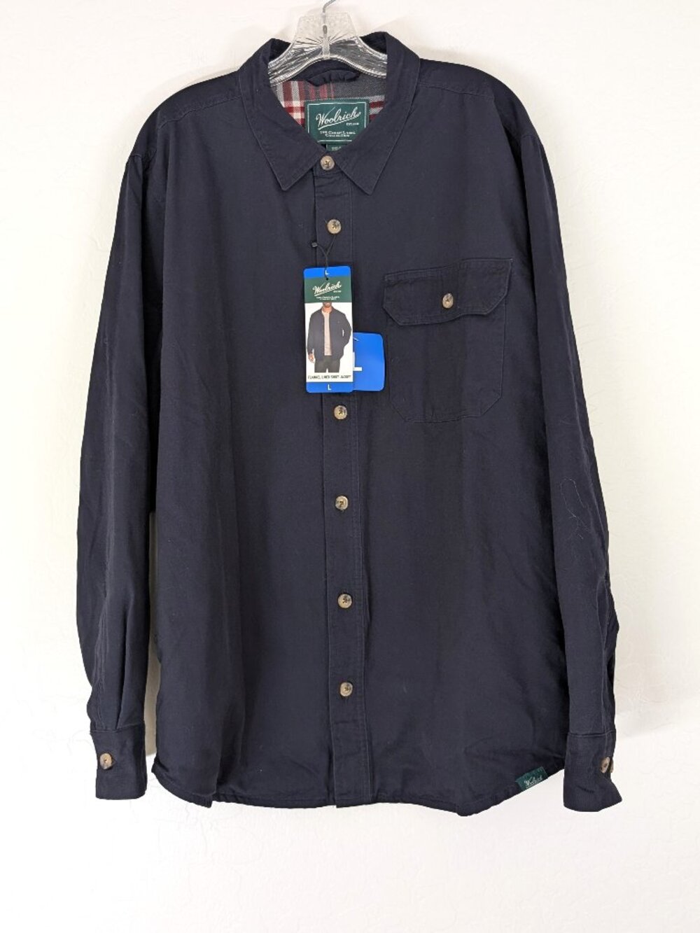 WOOLRICH Shacket Men's L Navy Green Label Collection Plaid Flannel Lined Button